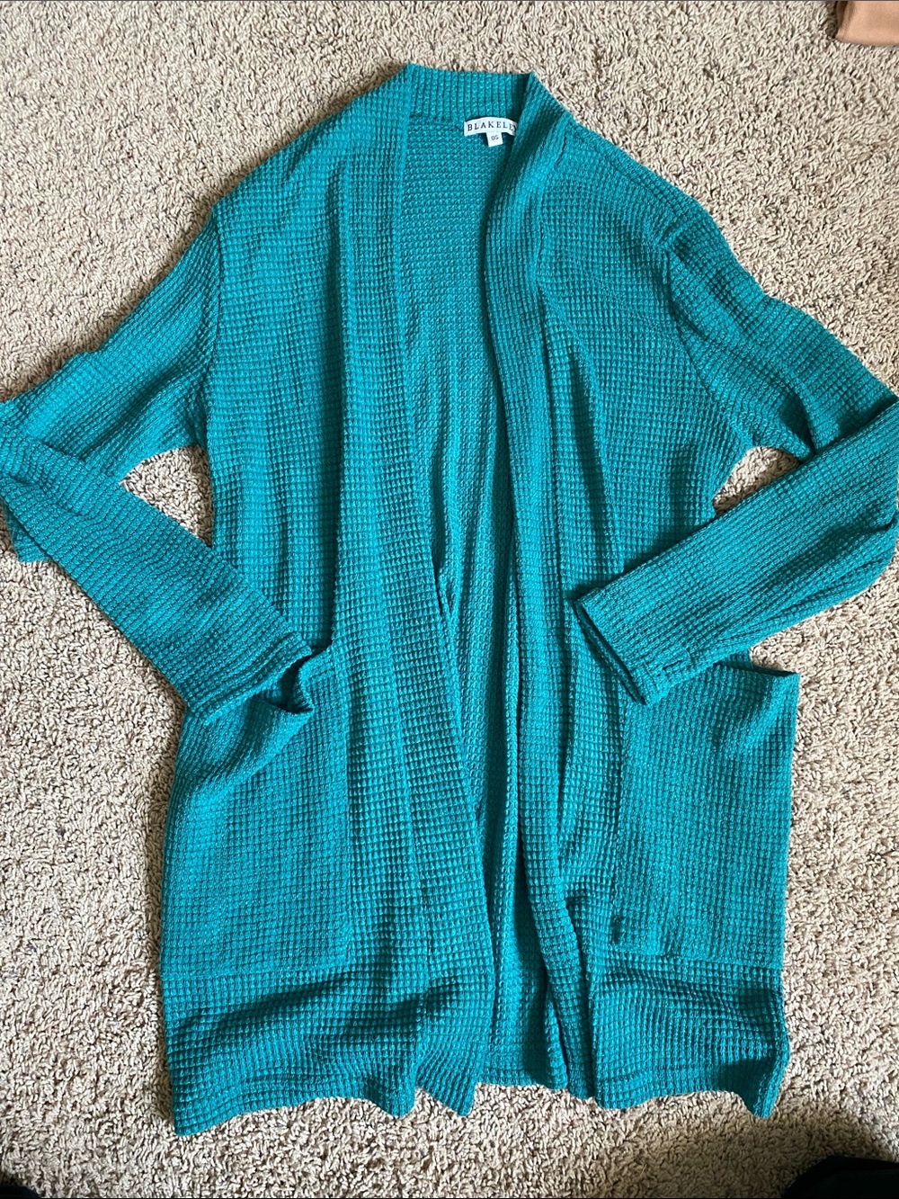 Teal Open-Front Waffle Knit Cardigan - Beachluxe